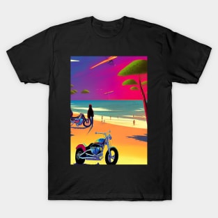 COOL RETRO BEACH GIRL WITH MOTORCYCLE T-Shirt